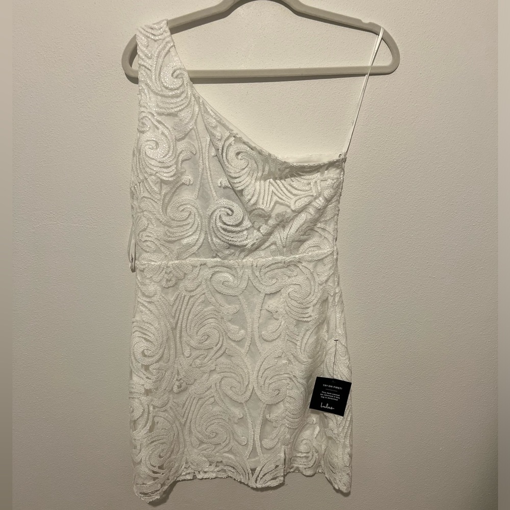 One shoulder sequin detail mini dress. New with tags